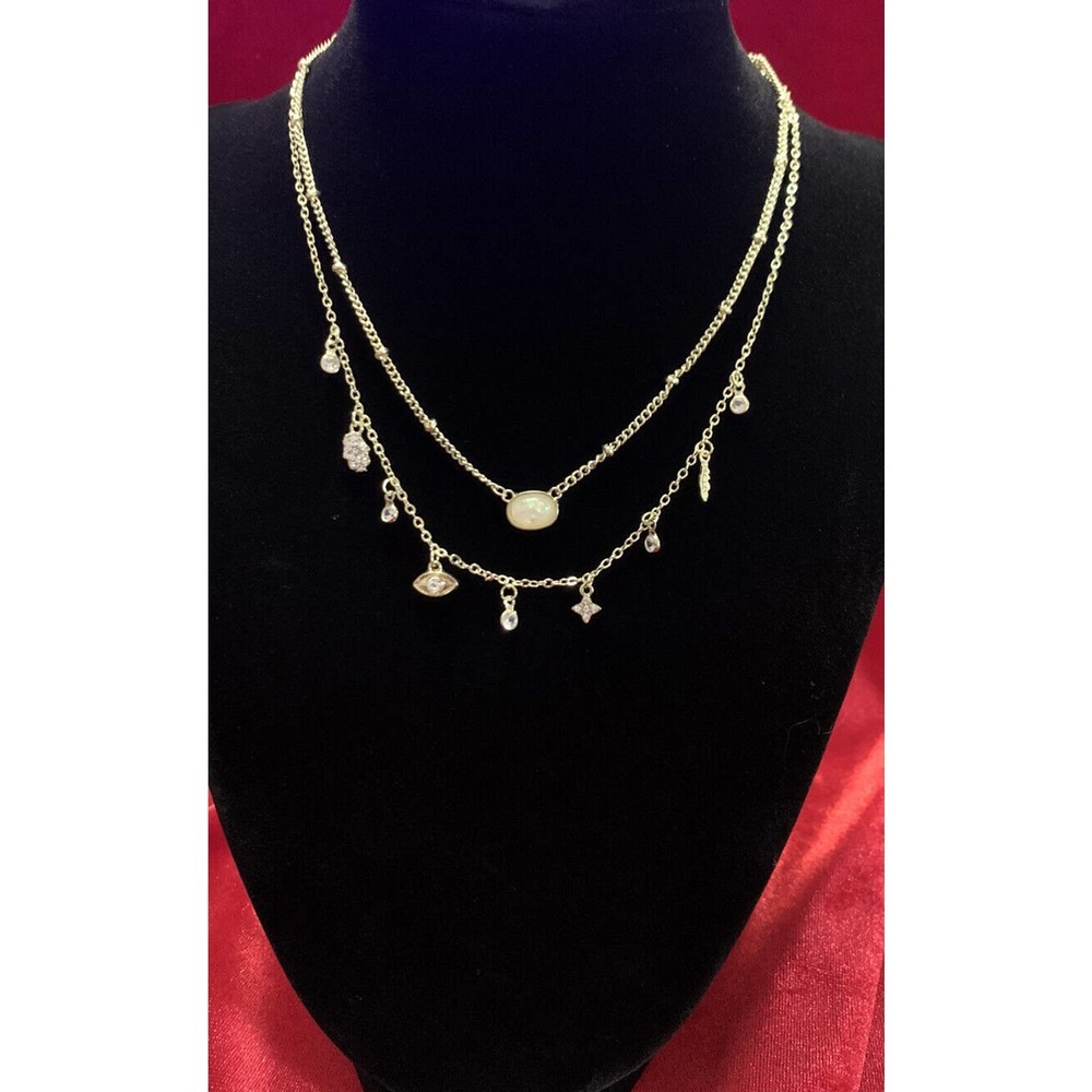 JULES SMITH 14" Gold Tone Double Strand Necklace w/ Sparkle Beads & Faux Opal